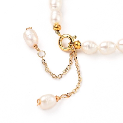 Natural Cultured Freshwater Pearl Beaded Bracelets, with Brass Cable Chains and 304 Stainless Steel Spring Ring Clasps