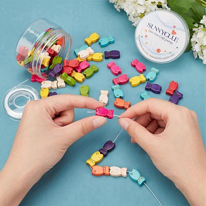 SUNNYCLUE DIY Fish Bead Stretch Bracelets Making Kits, Including 100pcs Dyed Synthetic Turquoise Beads, Elastic Thread