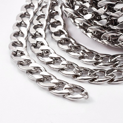 304 Stainless Steel Cuban Link Chains, Chunky Curb Chains, Unwelded, with Spool