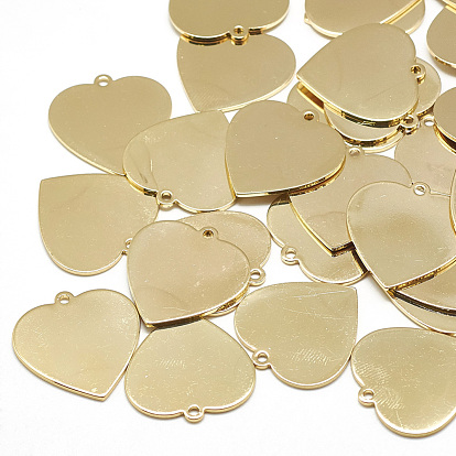 Brass Pendants, Stamping Blank Tag, Heart, Real 18K Gold Plated