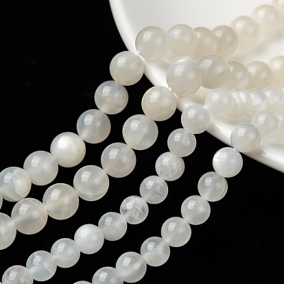 Natural White Moonstone Beads Strands, Grade A-, Round