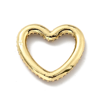 Rack Plating Brass Micro Pave Cubic Zirconia Linking Rings, Long-Lasting Plated, Cadmium Free & Lead Free, Heart, Golden