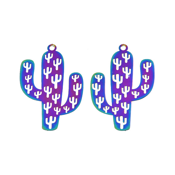 201 Stainless Steel Pendants, Etched Metal Embellishments, Cactus
