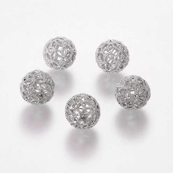 Perles de cubes zircone en laiton , ronde, 12mm, Trou: 1mm