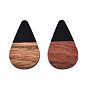 Opaque Resin & Walnut Wood Pendants, Teardrop Shape Charm