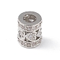 Perlas de estilo europeo de zirconia cúbica transparente con micro pavé de latón chapado en estante, cuenta con hueco grande, sin plomo y cadmio, larga duración plateado, columna