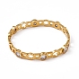 Bracelet plat rond à charnière avec zircone cubique transparente, 304 bracelet creux en acier inoxydable pour femme