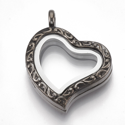 Alloy Magnetic Locket Pendants, with Glass, Heart