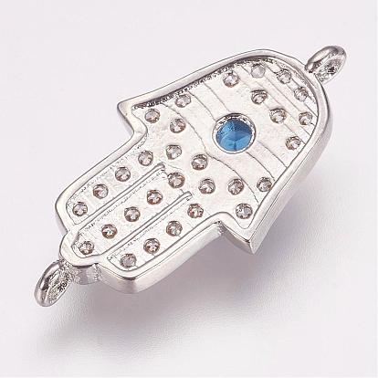 Micro cuivres ouvrent liens de zircons, hamsa main / main de fatima / main de miriam, avec des yeux