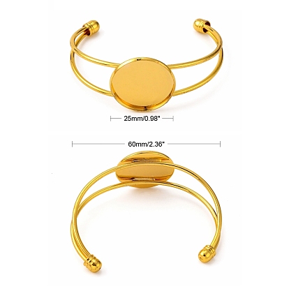 Decisiones del brazalete de bronce, base de brazalete en blanco, con bandeja plana redonda, 60 mm, Bandeja: 25 mm