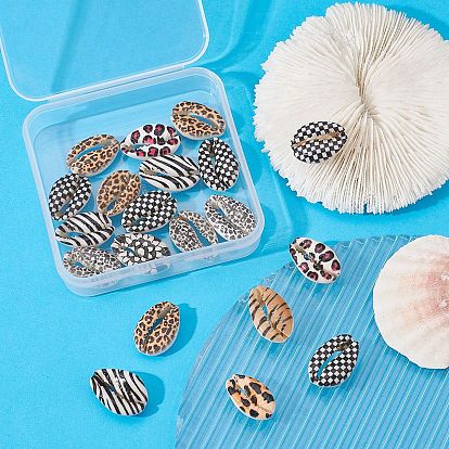 Perles de coquillage cauri naturel imprimées, pas de trous / non percés, tartan/imprimé léopard/motif zébré