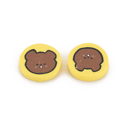 Handmade Polymer Clay Cabochons, Flat Round with Bear