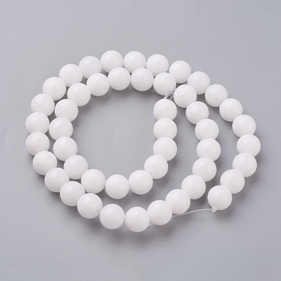 Jade blanc naturel rangées de perles rondes, teints et chauffée