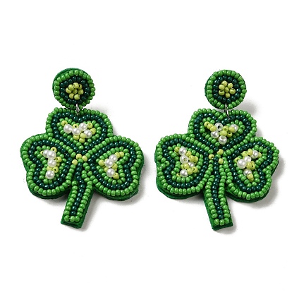 Boucles d'oreilles pendantes en perles de verre pour la Saint-Patrick, 304 boucles d'oreilles longues en acier inoxydable