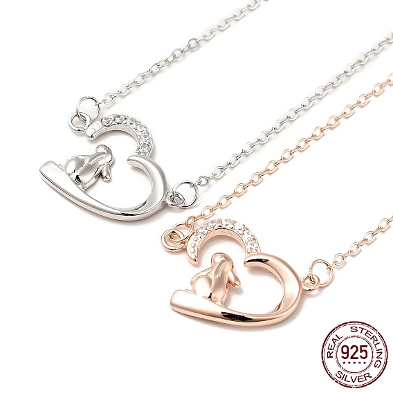 925 ожерелье из стерлингового серебра с подвеской в виде кролика в виде сердца с прозрачным кубическим цирконием для женщин