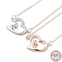 925 collar de plata de ley con colgante de conejo con corazón y circonita cúbica transparente para mujer