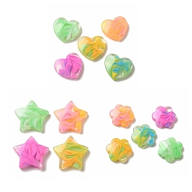 Heart/Star/Flower Gradient Color Transparent Resin Decoden Cabochons, with Glitter Powder