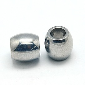 304 de acero inoxidable de cuentas europeo, barril, abalorios de grande agujero, 10x10 mm, agujero: 5 mm