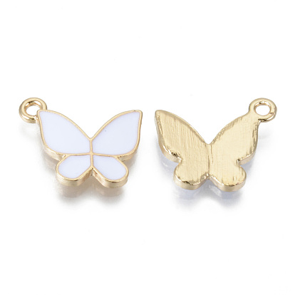 Alloy Enamel Pendants, Cadmium Free & Lead Free, Butterfly, Light Gold