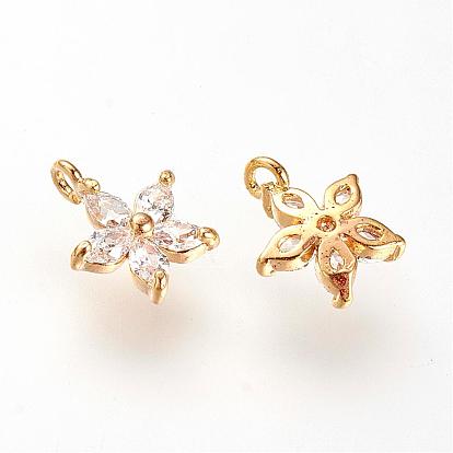 Brass Cubic Zirconia Charms, Nickel Free, Real 18K Gold Plated, Flower