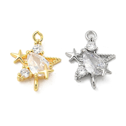 Brass Pave Clear Cubic Zirconia Connector Charms, Star Links