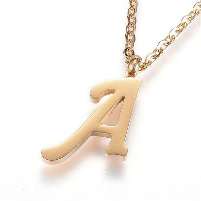304 Stainless Steel Initial Pendant Necklaces, Letter A, with Cable Chains and Lobster Clasp