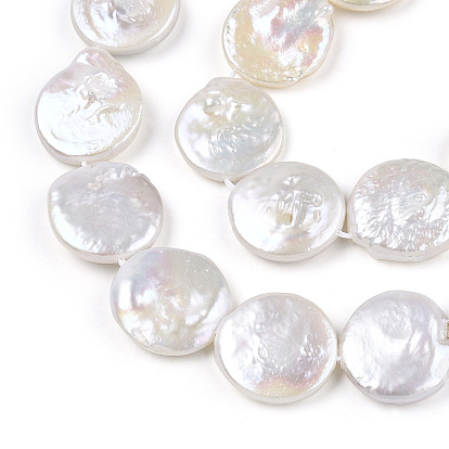 Brins de perles de keshi naturelles baroques, perle d'eau douce, plat rond