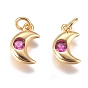 Brass Micro Pave Cubic Zirconia Charms, with Jump Ring, Long-Lasting Plated, Moon