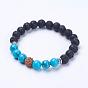 Natural Lava Rock Beads Stretch Bracelets, with Gemstone Beads, Bodhi and Alloy Findings, Antique Silver