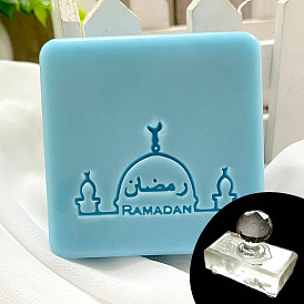Transparent Acrylic Stamps, DIY Handmade Soap Stamp Chapters, with Round Handles, Clear, Ramadan Building Pattern