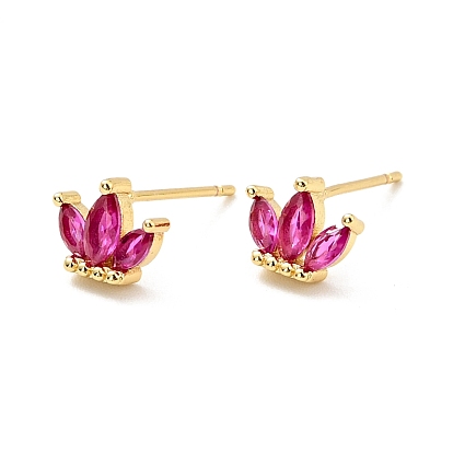 Cubic Zirconia Crown Stud Earrings, Real 18K Gold Plated Brass Jewelry for Women, Cadmium Free & Nickel Free & Lead Free