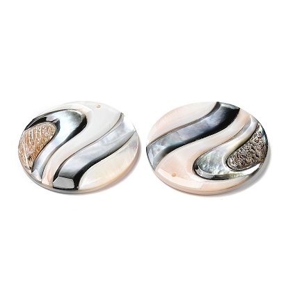 Natural Freshwater Shell & Black Lip Shell Pendants, Flat Round Charms