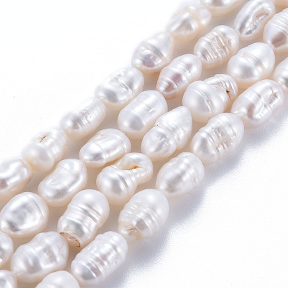 Natural Keshi Pearl Beads Strands, Cultured Freshwater Pearl, Rice
