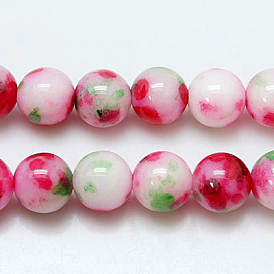Brins de perles pierres fines naturelles , jade, teint, ronde, colorées