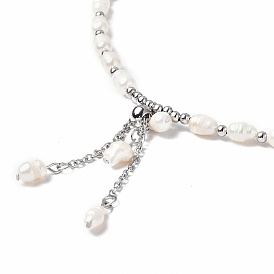 Collier pendentif pompon en perles naturelles avec chaînes en perles de verre pour femme