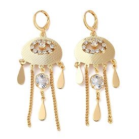 Glass Teadrop Chandelier Earrings, Brass Tassel Earrings with Glass for Women