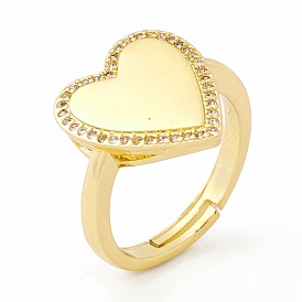 Clear Cubic Zirconia Heart Adjustable Ring, Brass Jewelry for Women, Cadmium Free & Lead Free