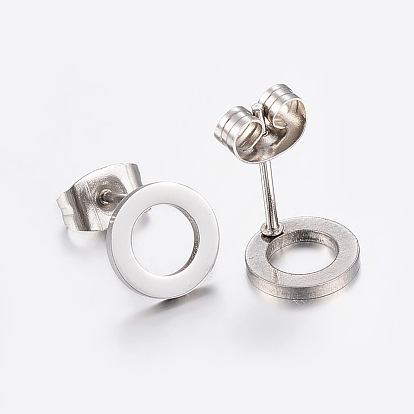 304 Stainless Steel Ear Studs, Hypoallergenic Earrings, Flat Round