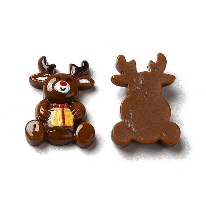 Christmas Opaque Resin Cabochons, Reindeer with Gift