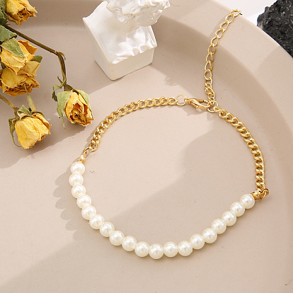 Cuban Pearl Chain Necklace and Bracelet Set with Unique Beaded Design