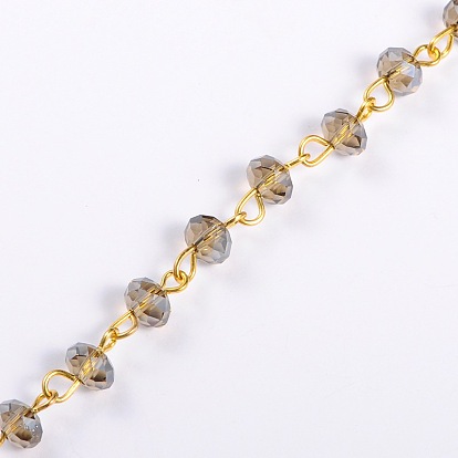 Handmade Rondelle Glass Beads Chains for Necklaces Bracelets Making, with Golden Iron Eye Pin, Unwelded, 39.3 inch