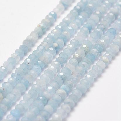 Brins aigue-marine de perles naturelles, facette, rondelle