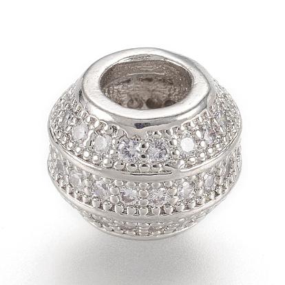 Micro cuivres ouvrent zircone cubique perles européennes, Perles avec un grand trou   , rondelle