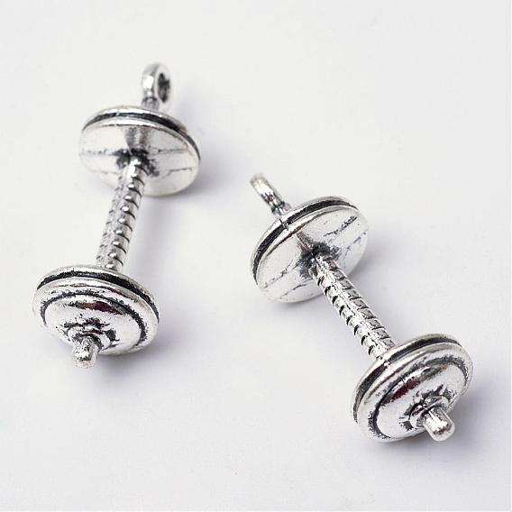 Tibetan Style Alloy Pendants, Sports Charms, Dumbbell, Lead Free & Cadmium Free, 33x11.5x11.5mm, Hole: 2.5mm, about 100pcs/500g