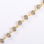Handmade Rondelle Glass Beads Chains for Necklaces Bracelets Making, with Golden Iron Eye Pin, Unwelded, 39.3 inch