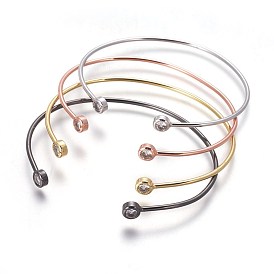 Brass Cuff Bangles, Torque Bangles, with Cubic Zirconia