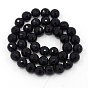 Synthetic Black Stone Beads Strands, Dyed, Faceted(128 Facets) Round, Black