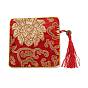 Chinese Brocade Tassel Zipper Jewelry Bag Gift Pouch, Square with Flower Pattern