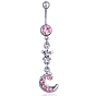 Rhinestone Moon & Star Dangle Belly Ring, Alloy Navel Ring with 316L Surgical Stainless Steel Bar for Women Piercing Jewelry