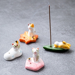 Räuchergefäße aus Porzellan, Katze auf dem Ahornblatt/Kürbis/Blume/Boot-Räucherstäbchenhalter, Heimbüro Teehaus Zen buddhistische Lieferungen